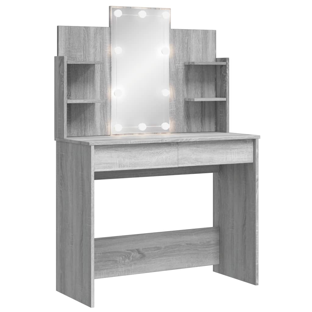 vidaXL Dressing Table with LED Lights Grey Sonoma 96x40x142 cm