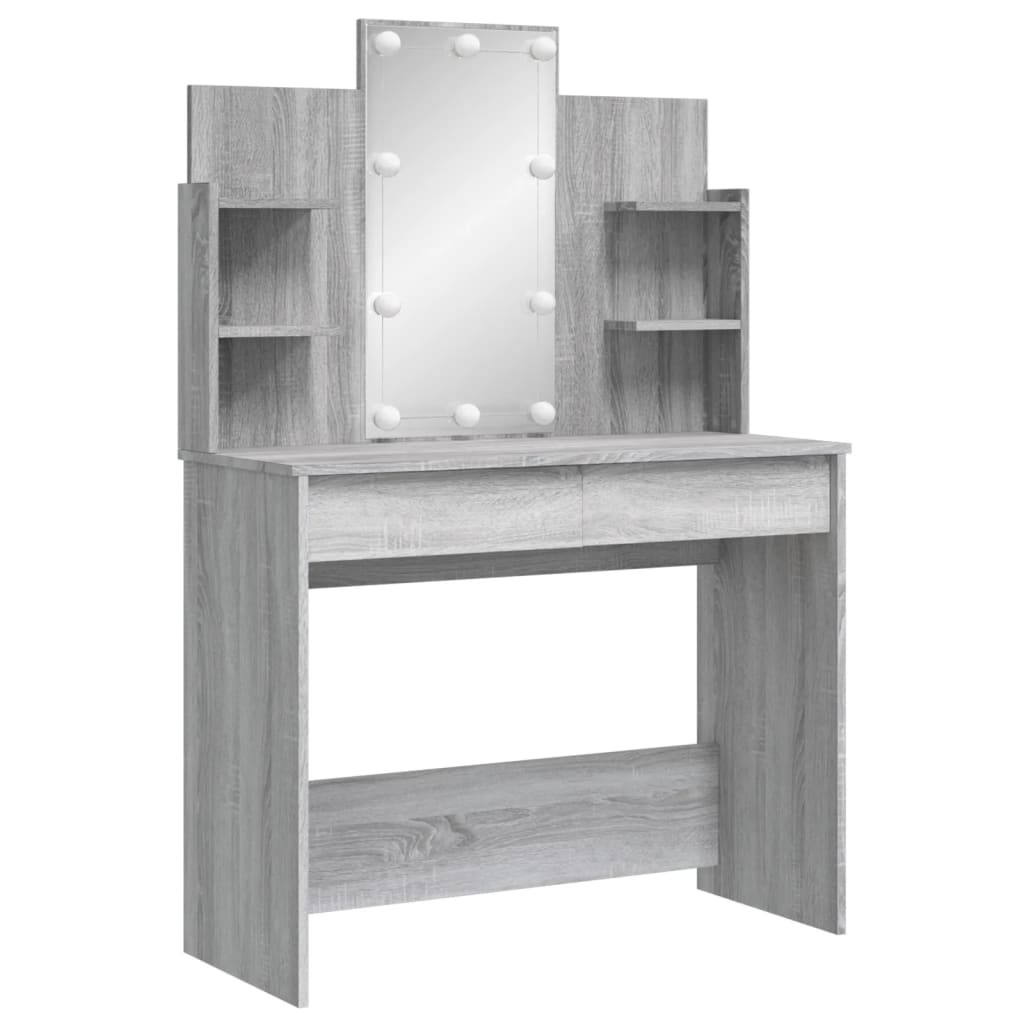 vidaXL Dressing Table with LED Lights Grey Sonoma 96x40x142 cm