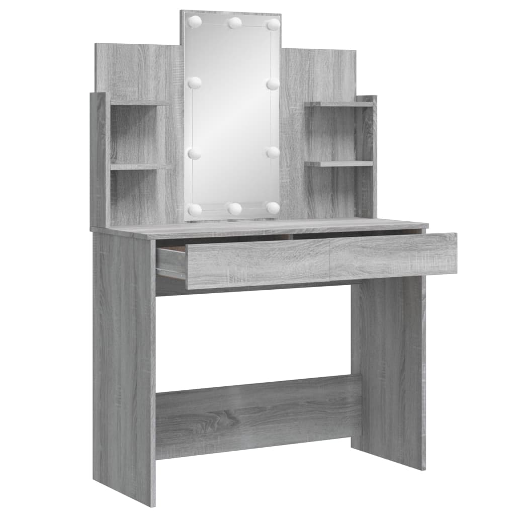 vidaXL Dressing Table with LED Lights Grey Sonoma 96x40x142 cm