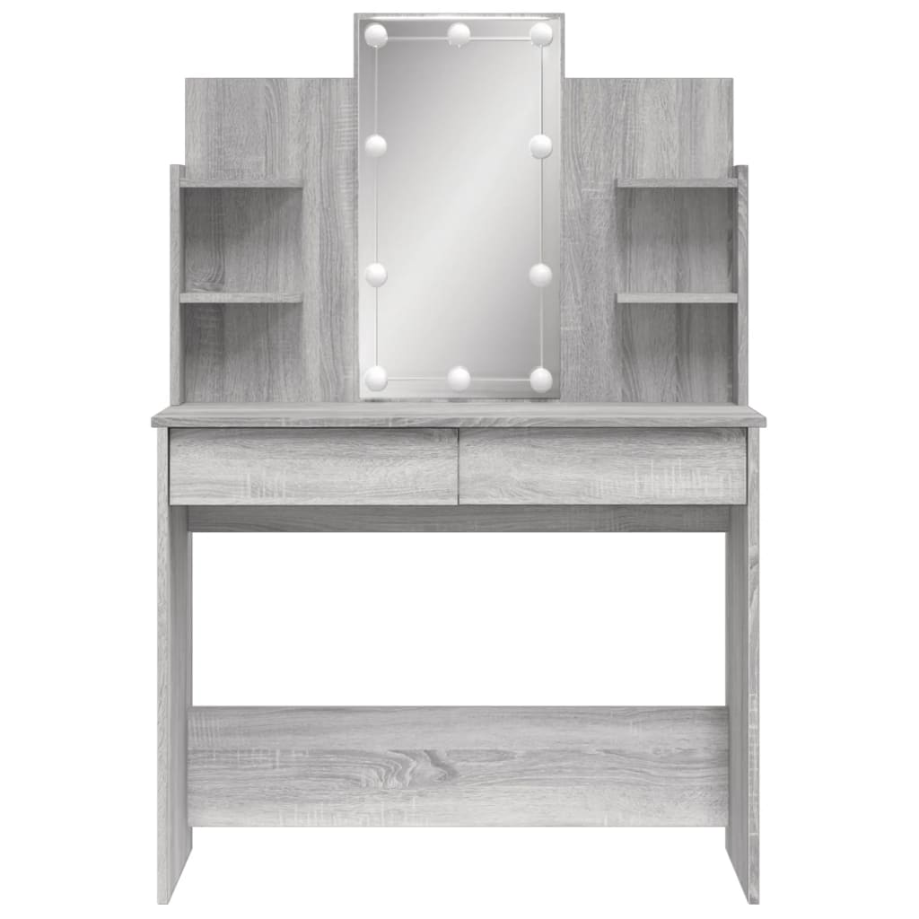 vidaXL Dressing Table with LED Lights Grey Sonoma 96x40x142 cm