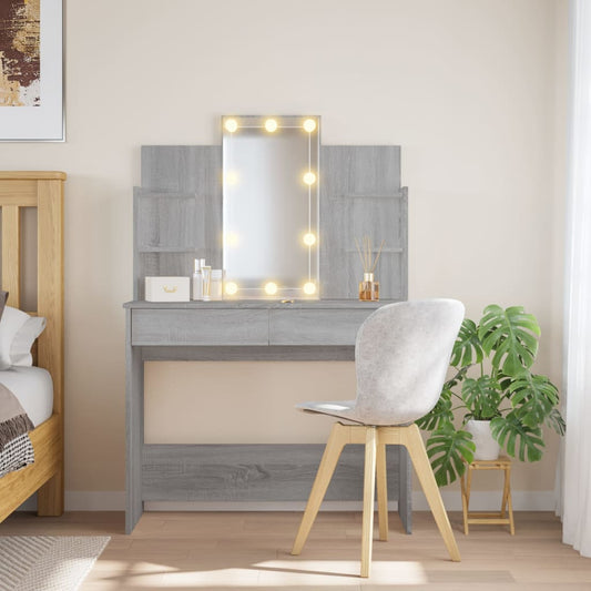 vidaXL Dressing Table with LED Lights Grey Sonoma 96x40x142 cm