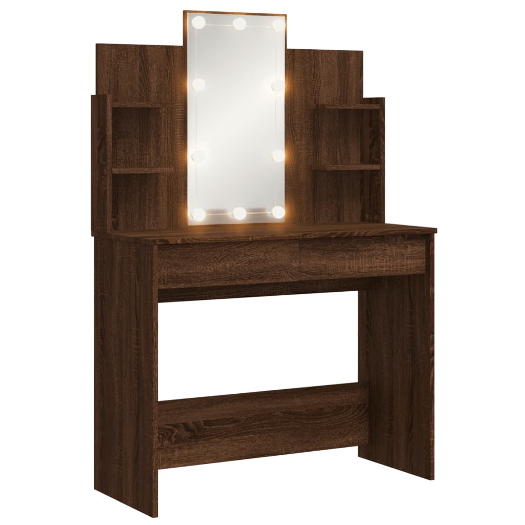 vidaXL Dressing Table with LED Lights Brown Oak 96x40x142 cm