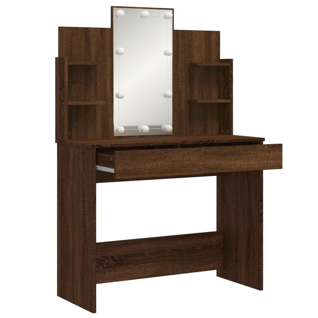 vidaXL Dressing Table with LED Lights Brown Oak 96x40x142 cm