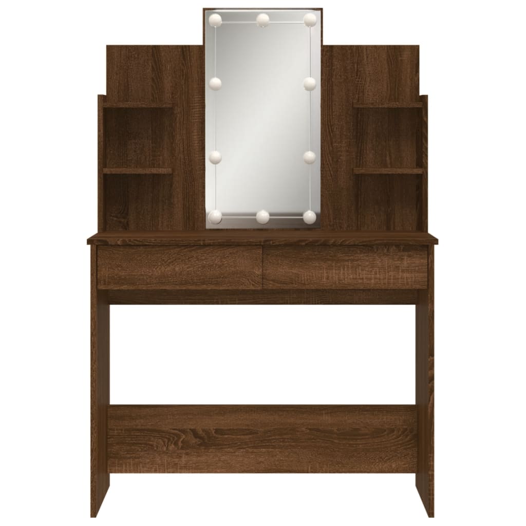 vidaXL Dressing Table with LED Lights Brown Oak 96x40x142 cm