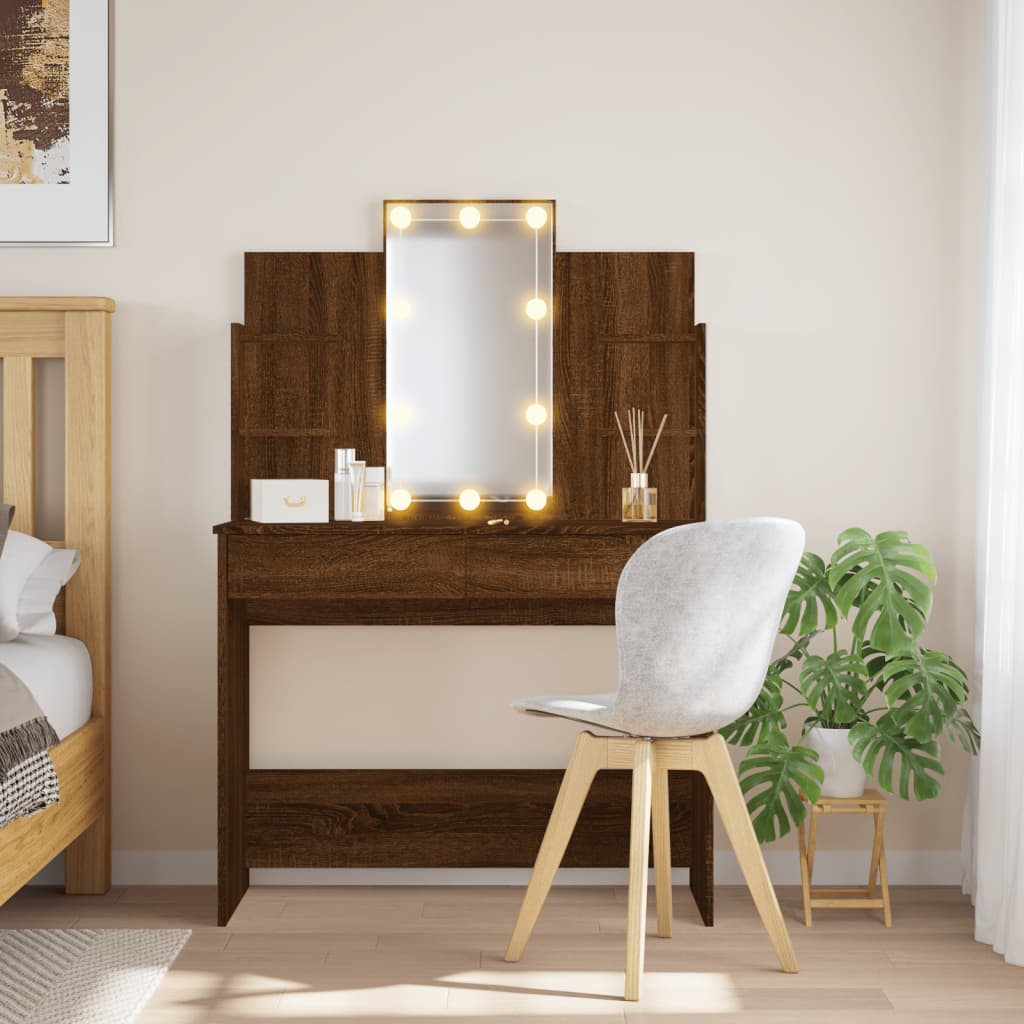 vidaXL Dressing Table with LED Lights Brown Oak 96x40x142 cm