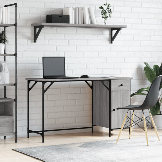 vidaXL Computer Desk Grey Sonoma 131x48x75 cm Engineered Wood