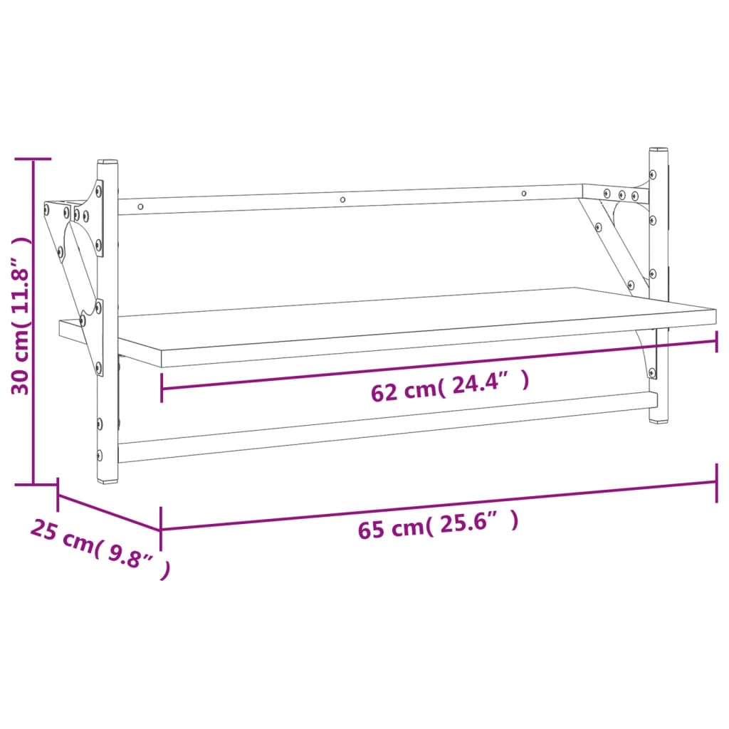 vidaXL Wall Shelves with Bars 2 pcs Smoked Oak 65x25x30 cm