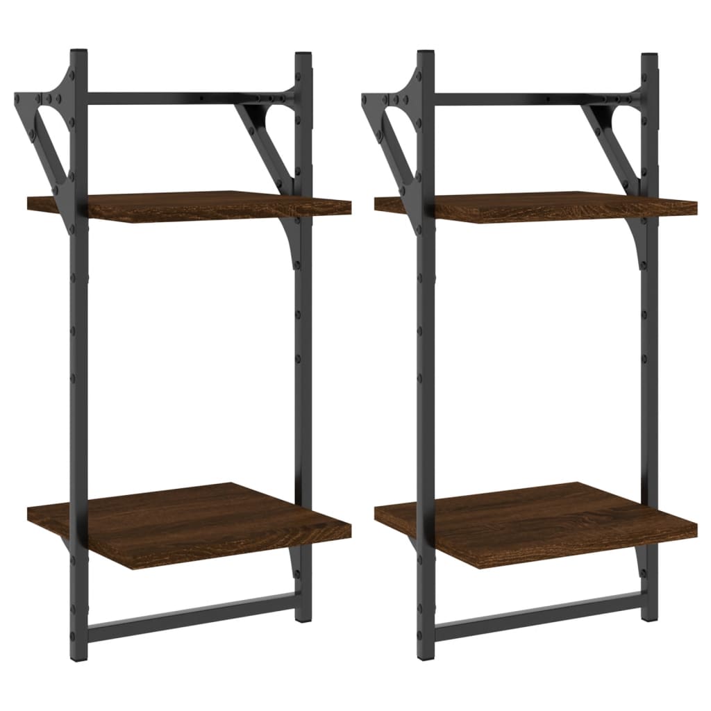 2-Tier Wall Shelves with Bars 2 pcs Brown Oak 30x25x65 cm