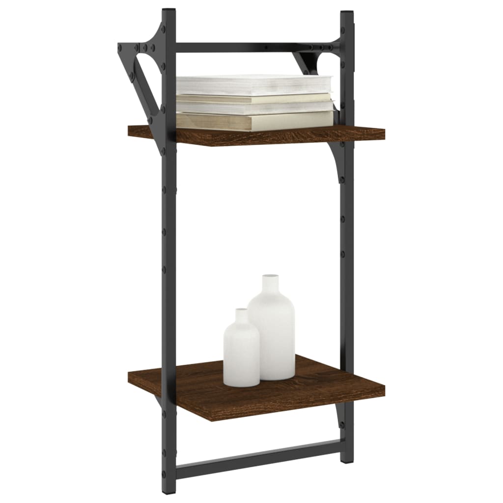 2-Tier Wall Shelves with Bars 2 pcs Brown Oak 30x25x65 cm