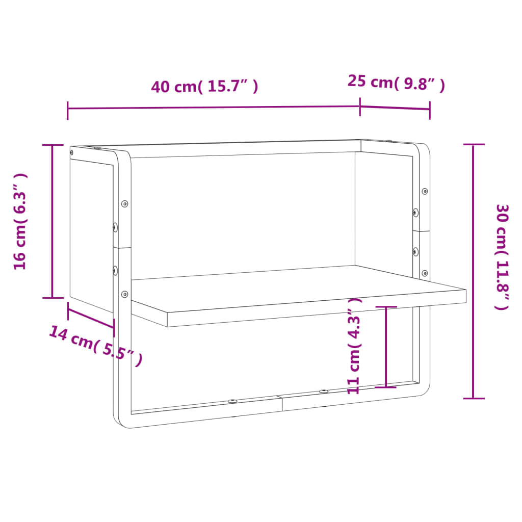 vidaXL Wall Shelf with Bar Grey Sonoma 40x25x30 cm