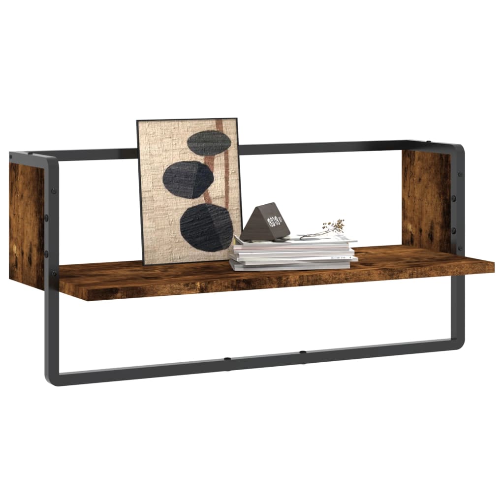 vidaXL Wall Shelf with Bar Smoked Oak 65x25x30 cm