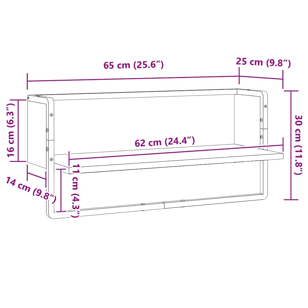 Wall Shelf with Bar Grey Sonoma 65x25x30 cm