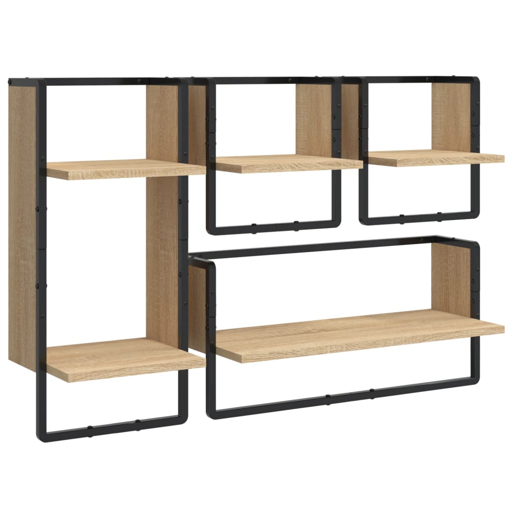 vidaXL 4 Piece Wall Shelf Set with Bars Sonoma Oak Engineered Wood