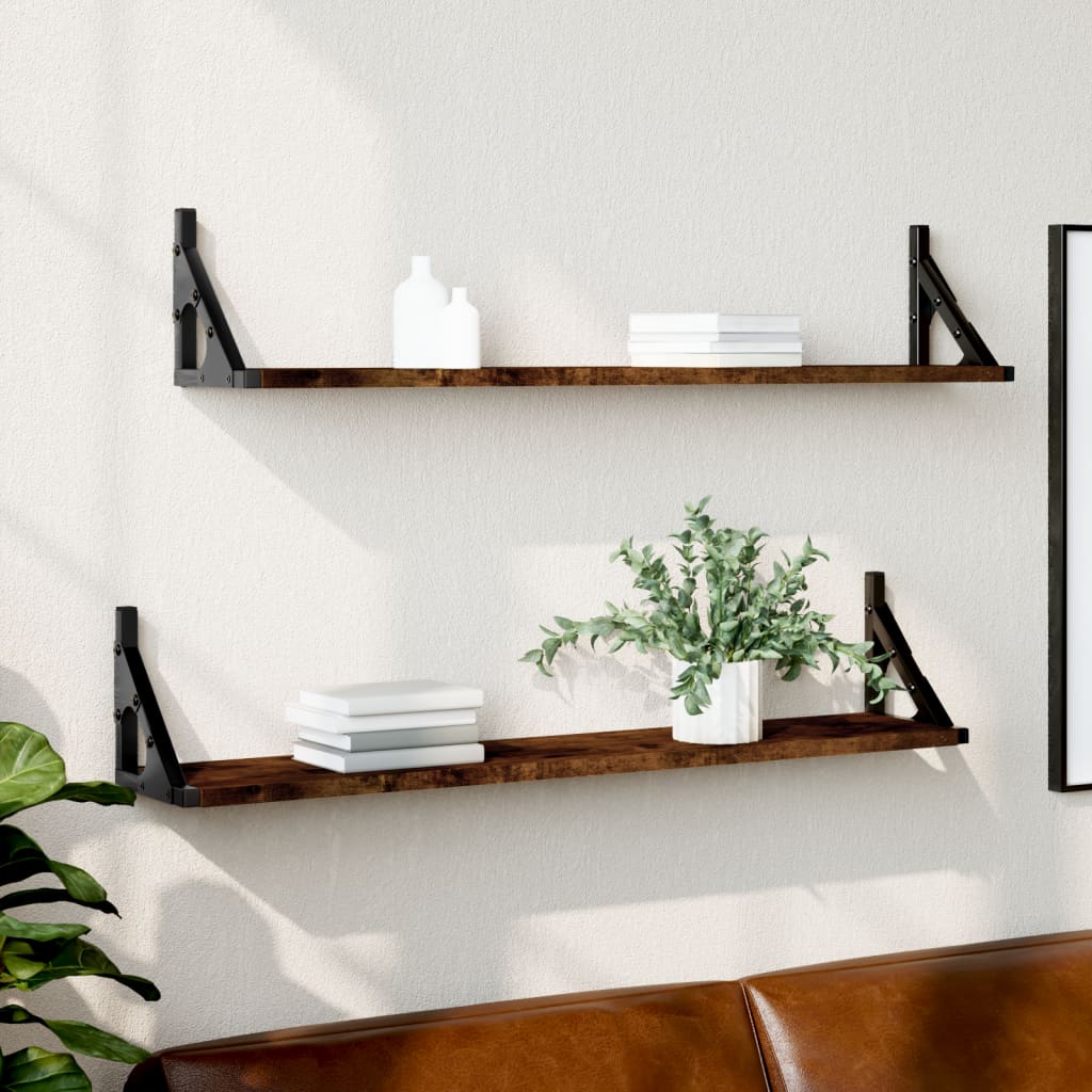 vidaXL Wall Shelves 2 pcs Smoked Oak 80x15x15.5 cm Engineered wood