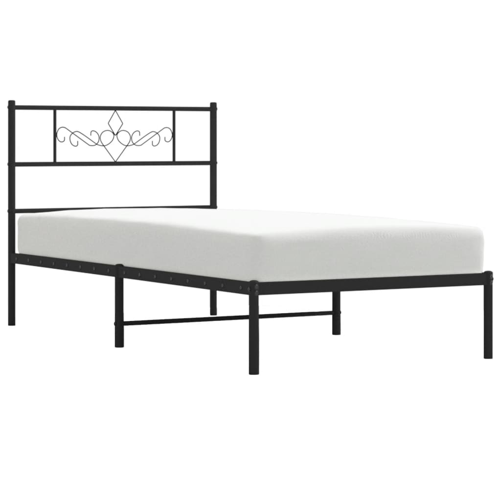 vidaXL Metal Bed Frame without Mattress with Headboard Black 90x190cm