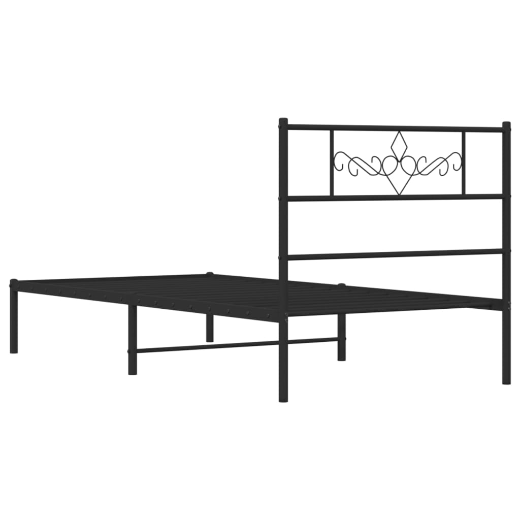 vidaXL Metal Bed Frame without Mattress with Headboard Black 90x190cm