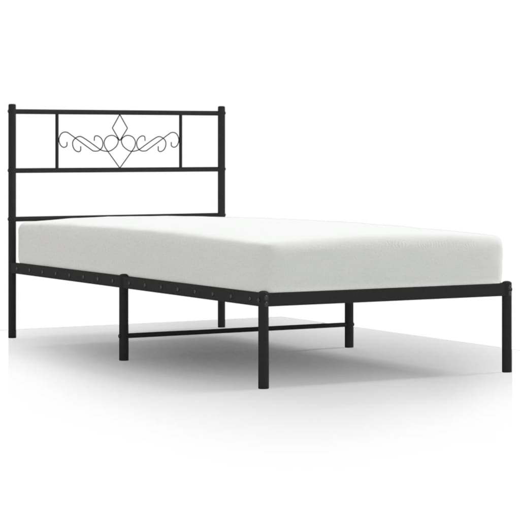 vidaXL Metal Bed Frame without Mattress with Headboard Black 100x200cm