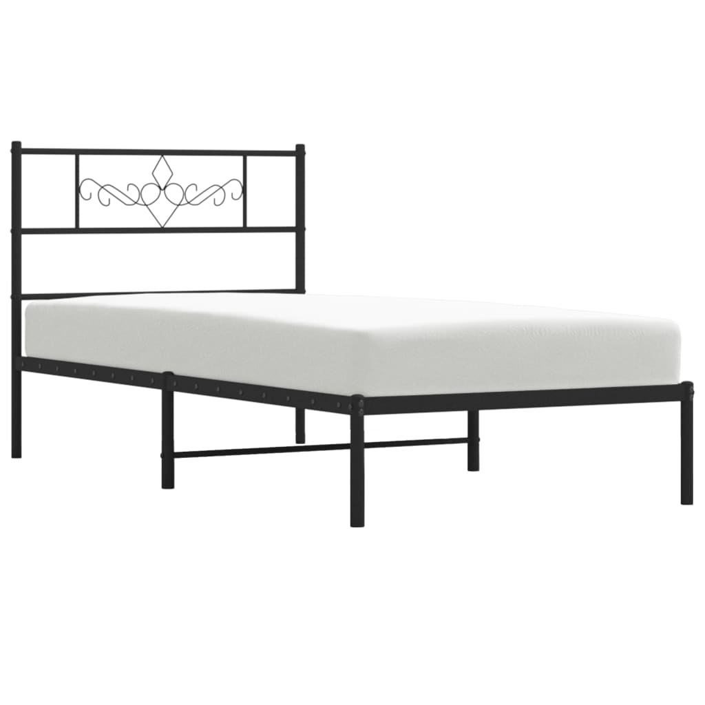 vidaXL Metal Bed Frame without Mattress with Headboard Black 100x200cm