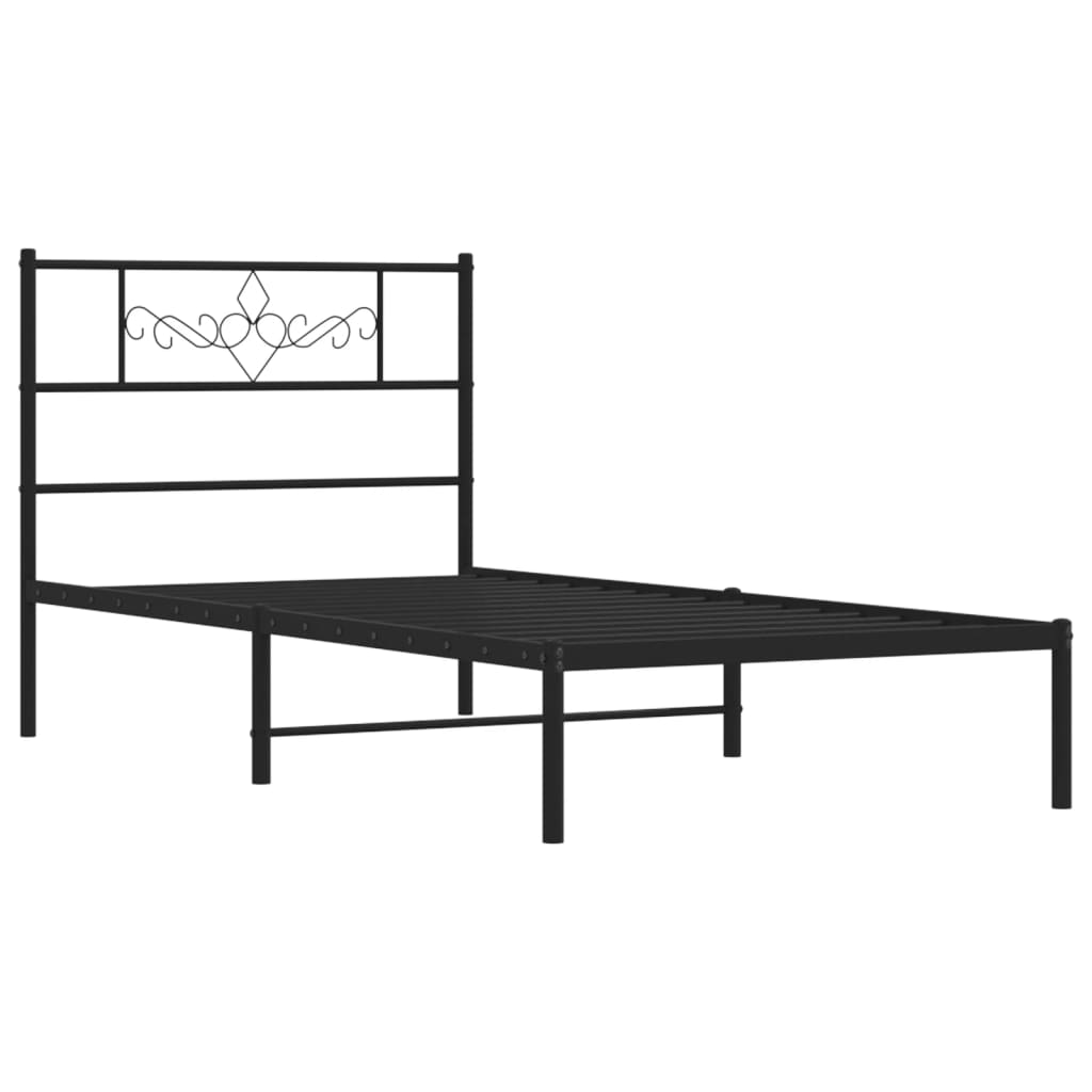 vidaXL Metal Bed Frame without Mattress with Headboard Black 100x200cm