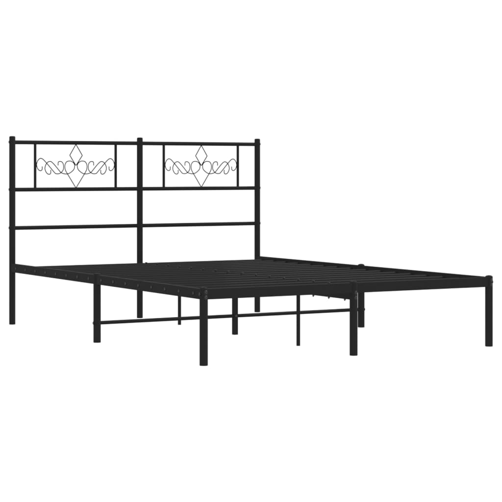 vidaXL Metal Bed Frame without Mattress with Headboard Black 120x190cm