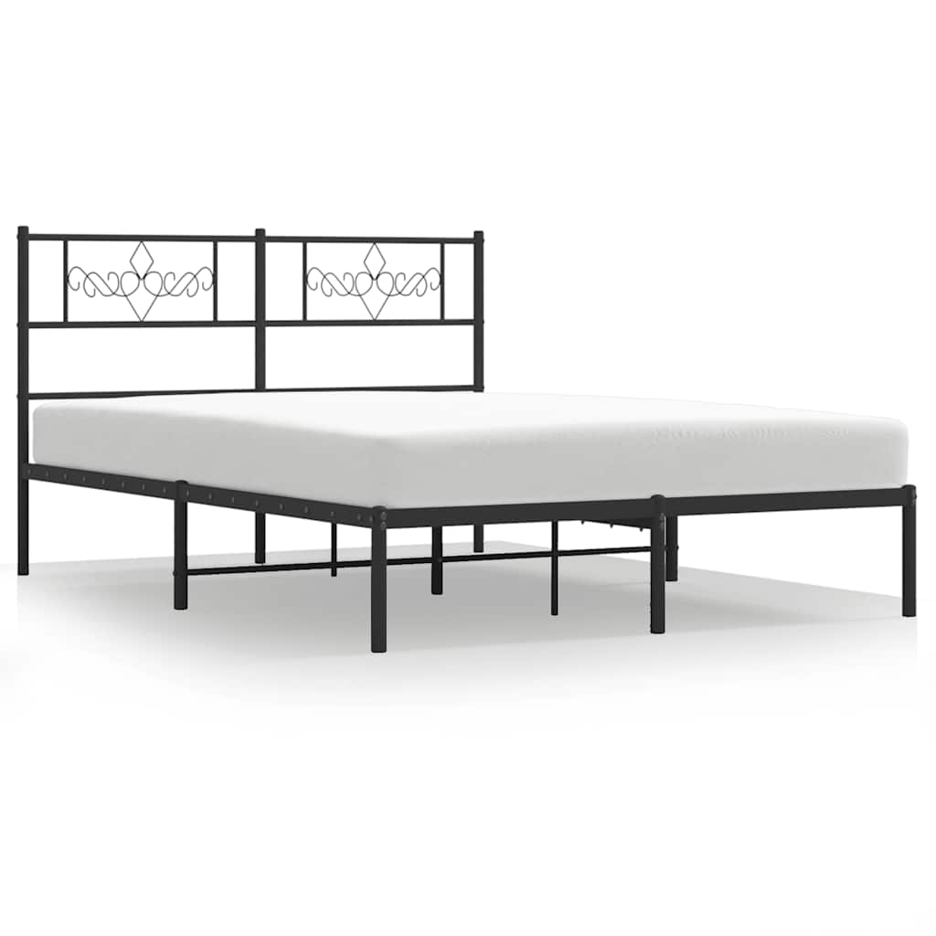 Metal Bed Frame without Mattress with Headboard Black 135x190cm