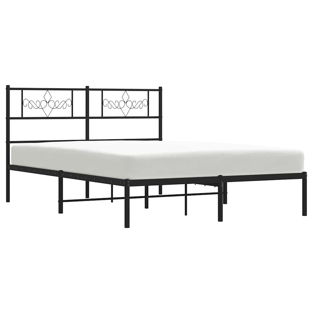 Metal Bed Frame without Mattress with Headboard Black 135x190cm