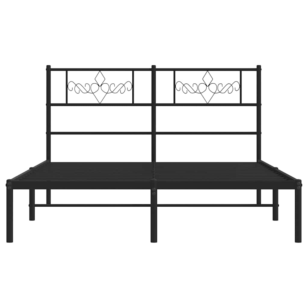 Metal Bed Frame without Mattress with Headboard Black 135x190cm