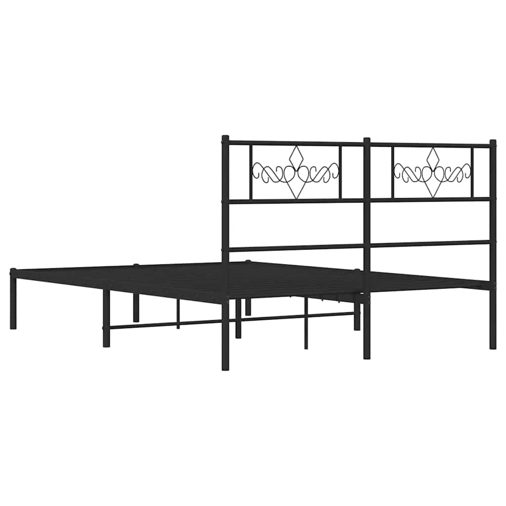Metal Bed Frame without Mattress with Headboard Black 135x190cm