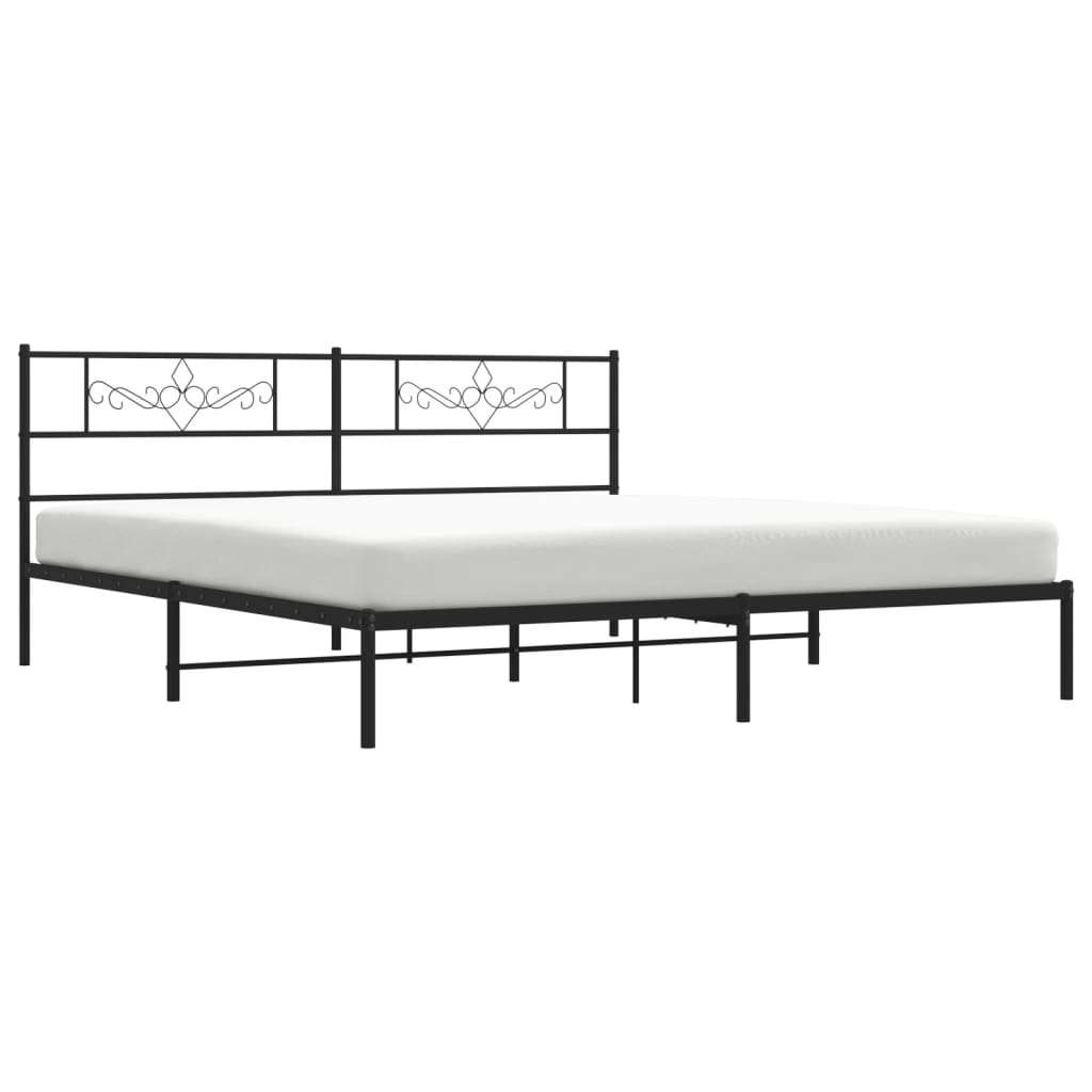 Metal Bed Frame without Mattress with Headboard Black 180x200cm
