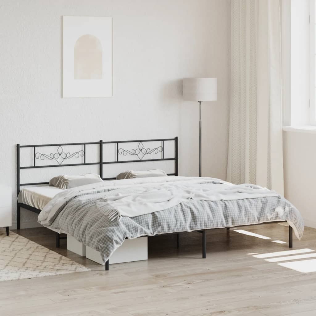 vidaXL Metal Bed Frame without Mattress with Headboard Black 183x213cm