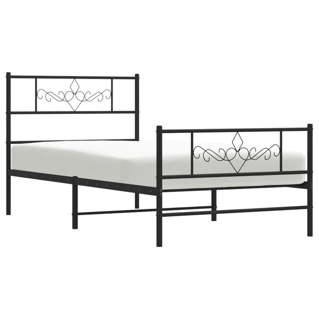 vidaXL Metal Bed Frame without Mattress with Footboard Black 90x190cm