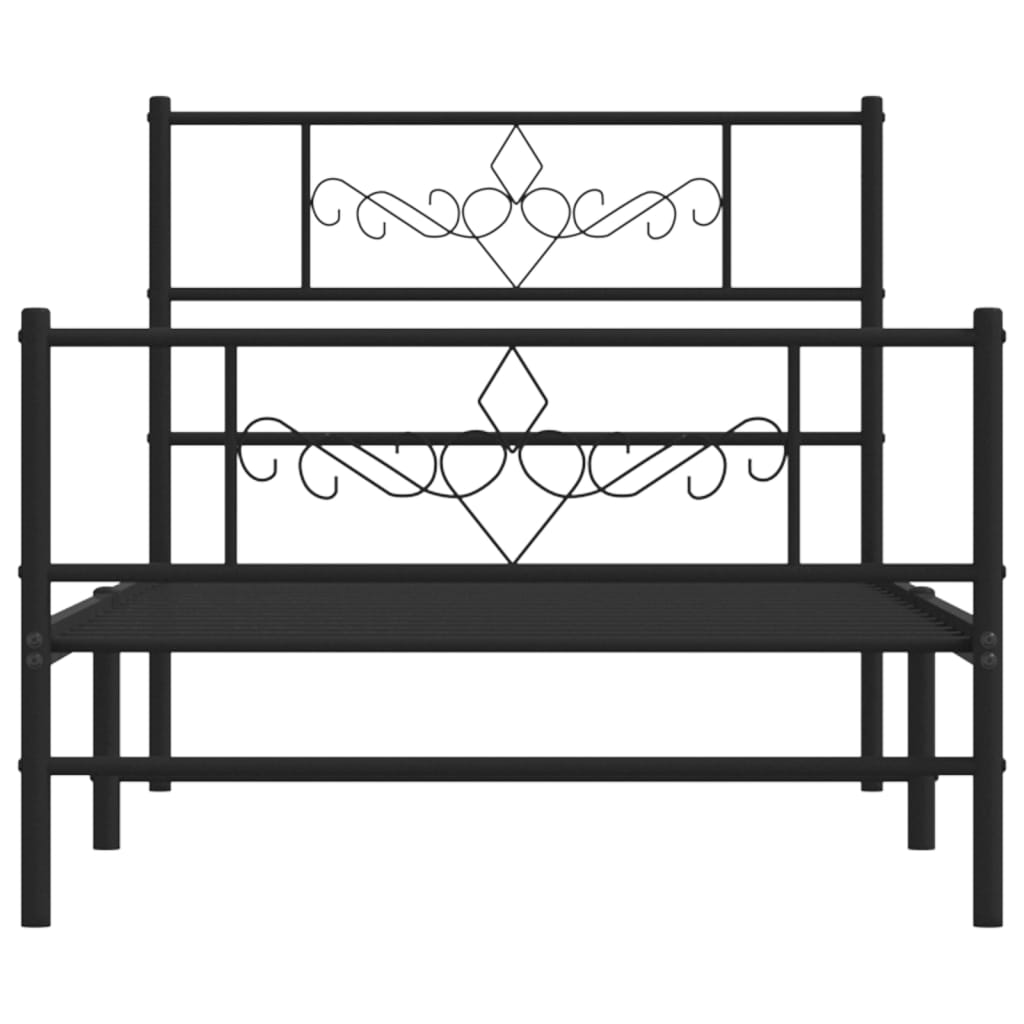 vidaXL Metal Bed Frame without Mattress with Footboard Black 90x190cm