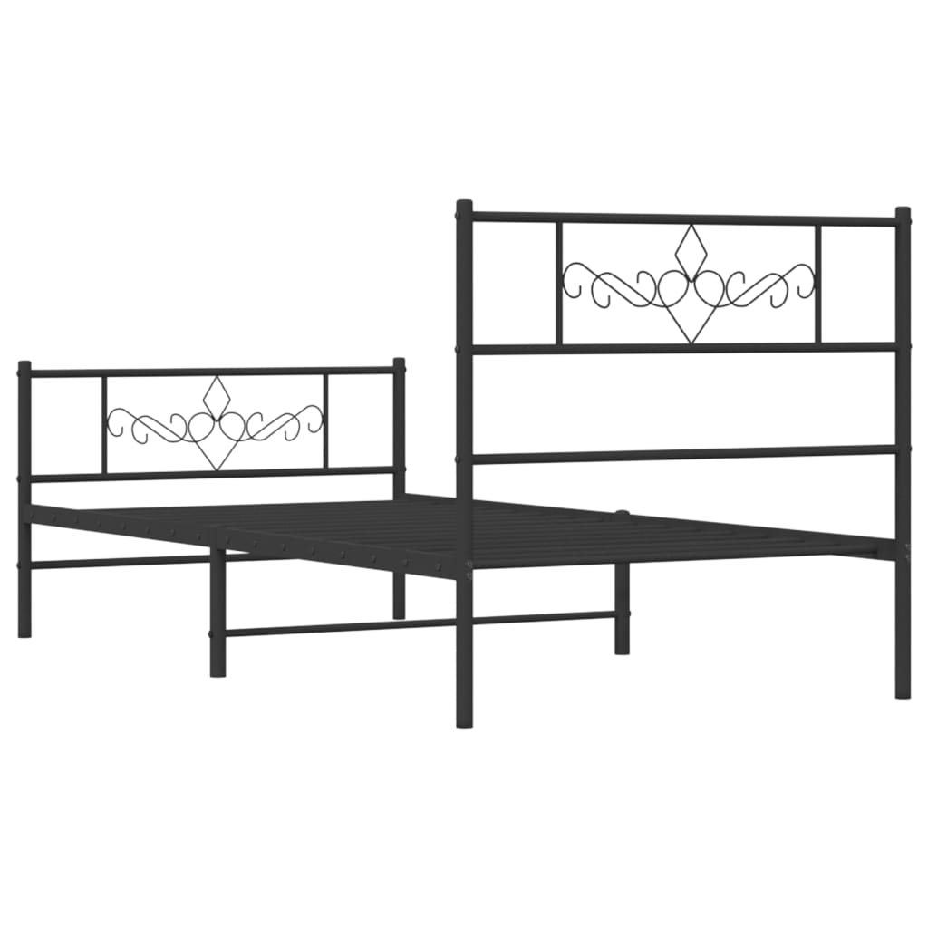 vidaXL Metal Bed Frame without Mattress with Footboard Black 90x190cm