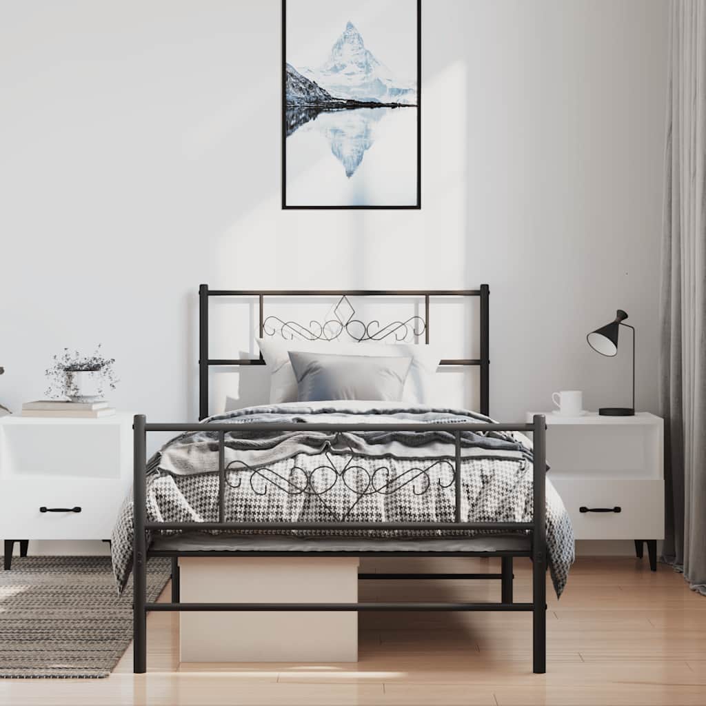 Metal Bed Frame without Mattress with Footboard Black 100x190cm