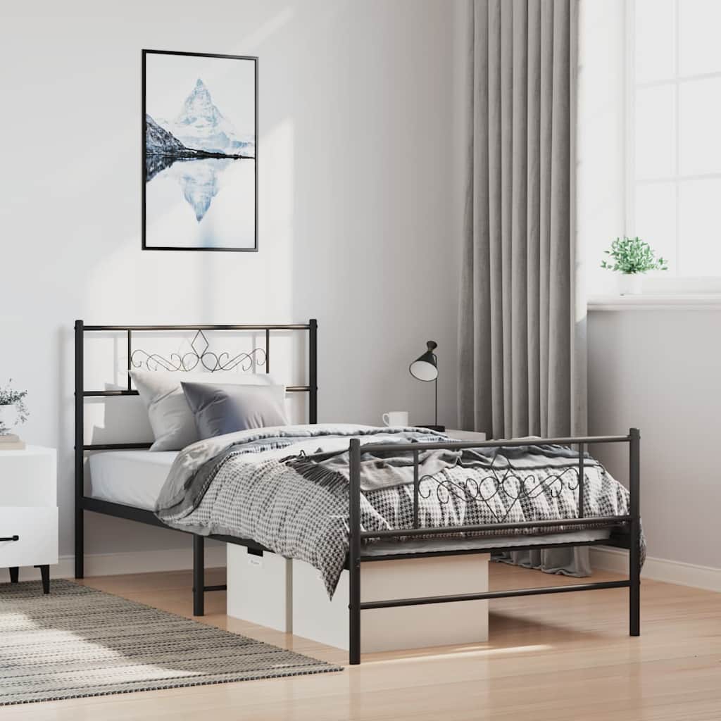 Bed Frame | Black | Powder-Coated Steel | Single | Rectangular | Modern