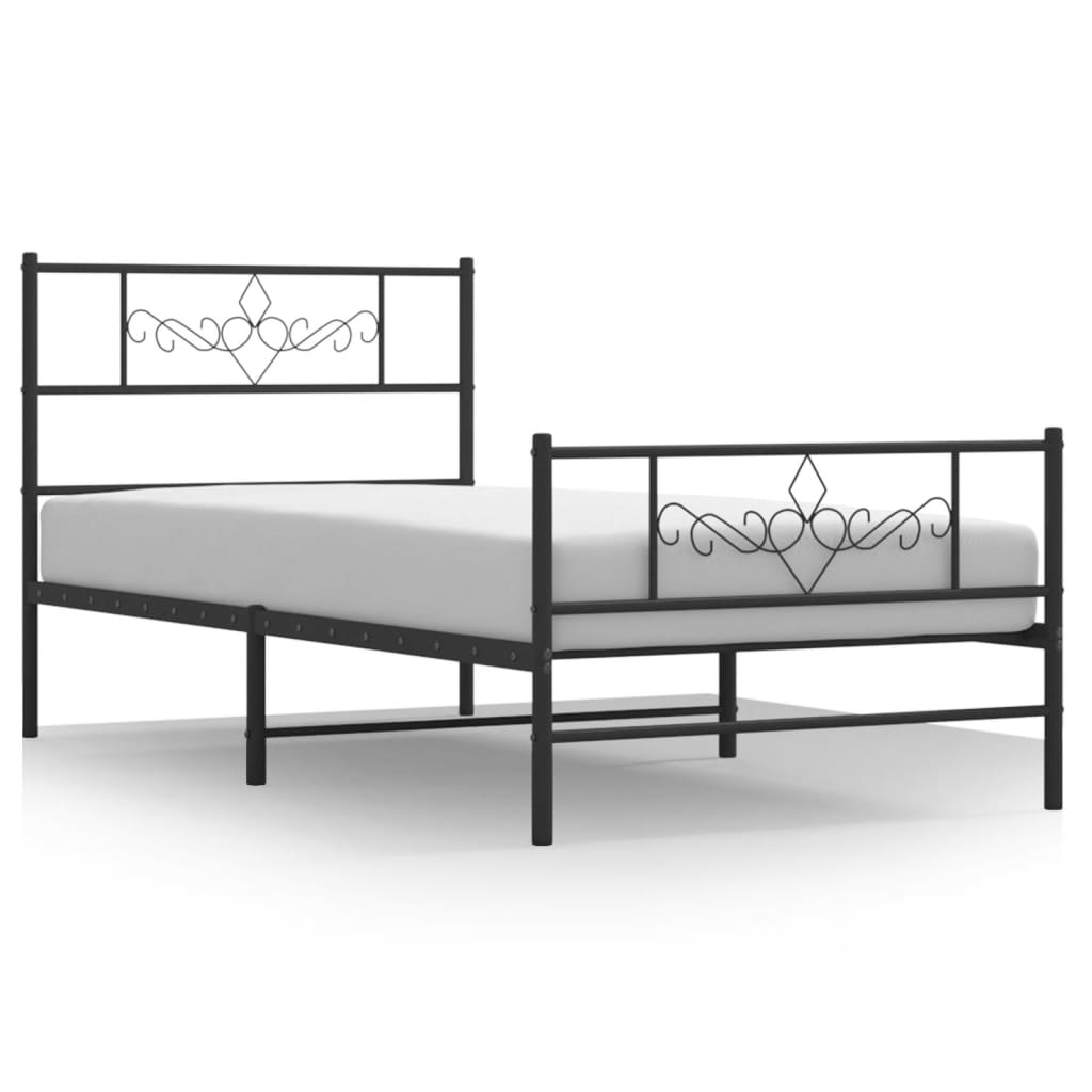 Metal Bed Frame without Mattress with Footboard Black 107x203cm