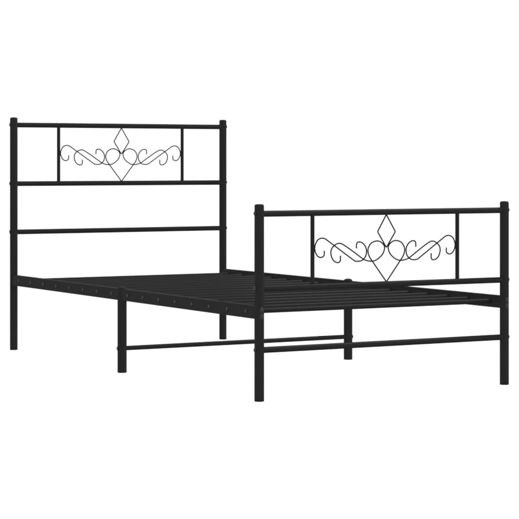 Metal Bed Frame without Mattress with Footboard Black 107x203cm