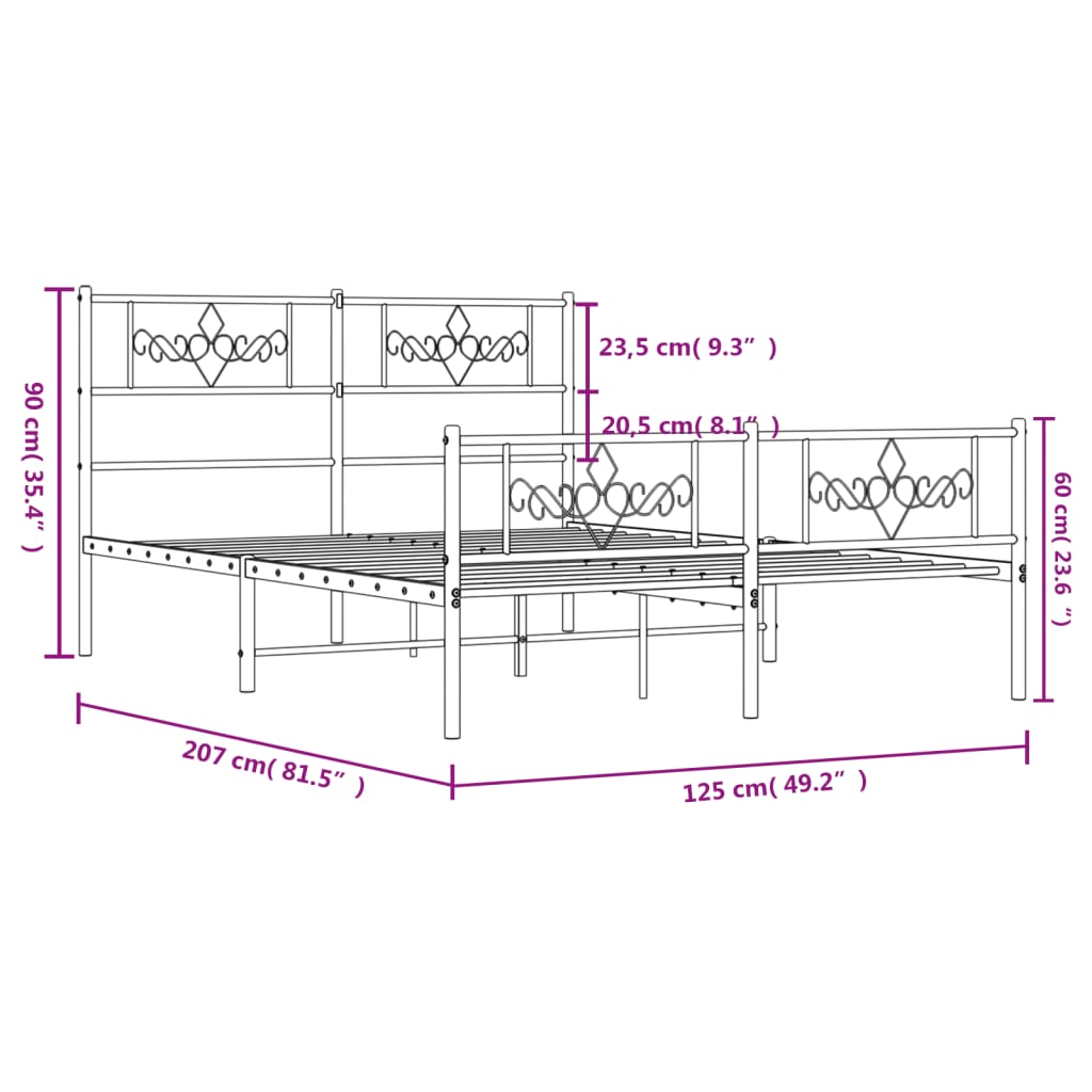 vidaXL Metal Bed Frame without Mattress with Footboard Black 120x200cm