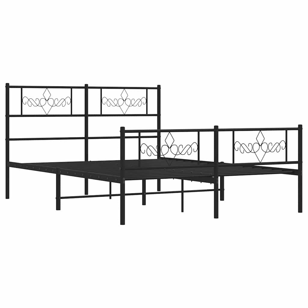 Metal Bed Frame without Mattress with Footboard Black 135x190cm