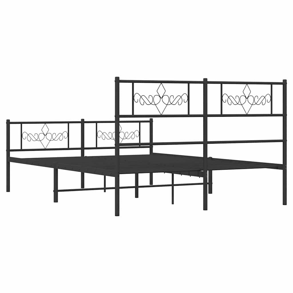 Metal Bed Frame without Mattress with Footboard Black 135x190cm