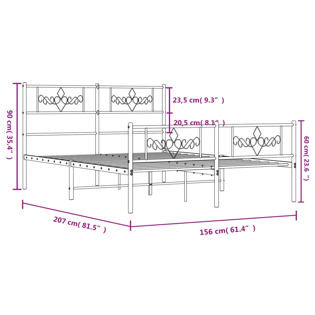 vidaXL Metal Bed Frame without Mattress with Footboard Black 150x200cm