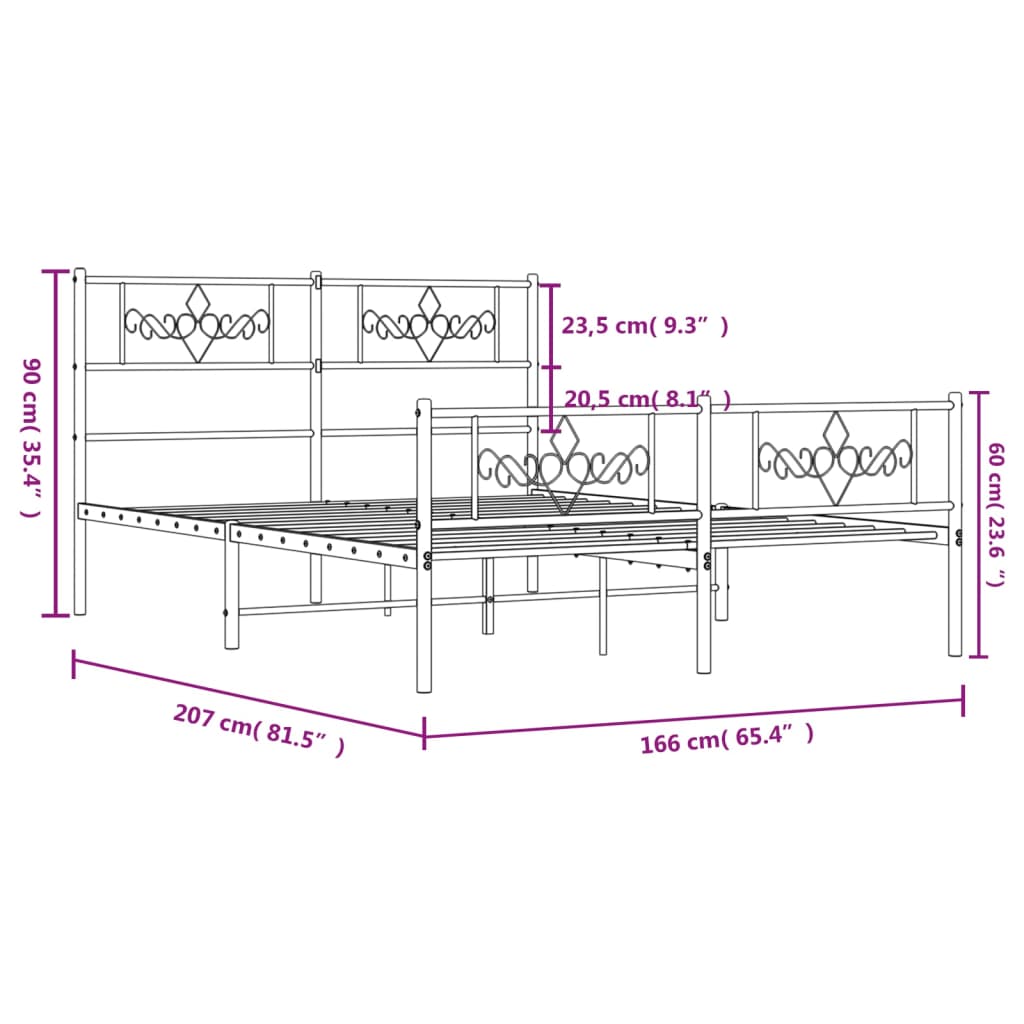 vidaXL Metal Bed Frame without Mattress with Footboard Black 160x200cm