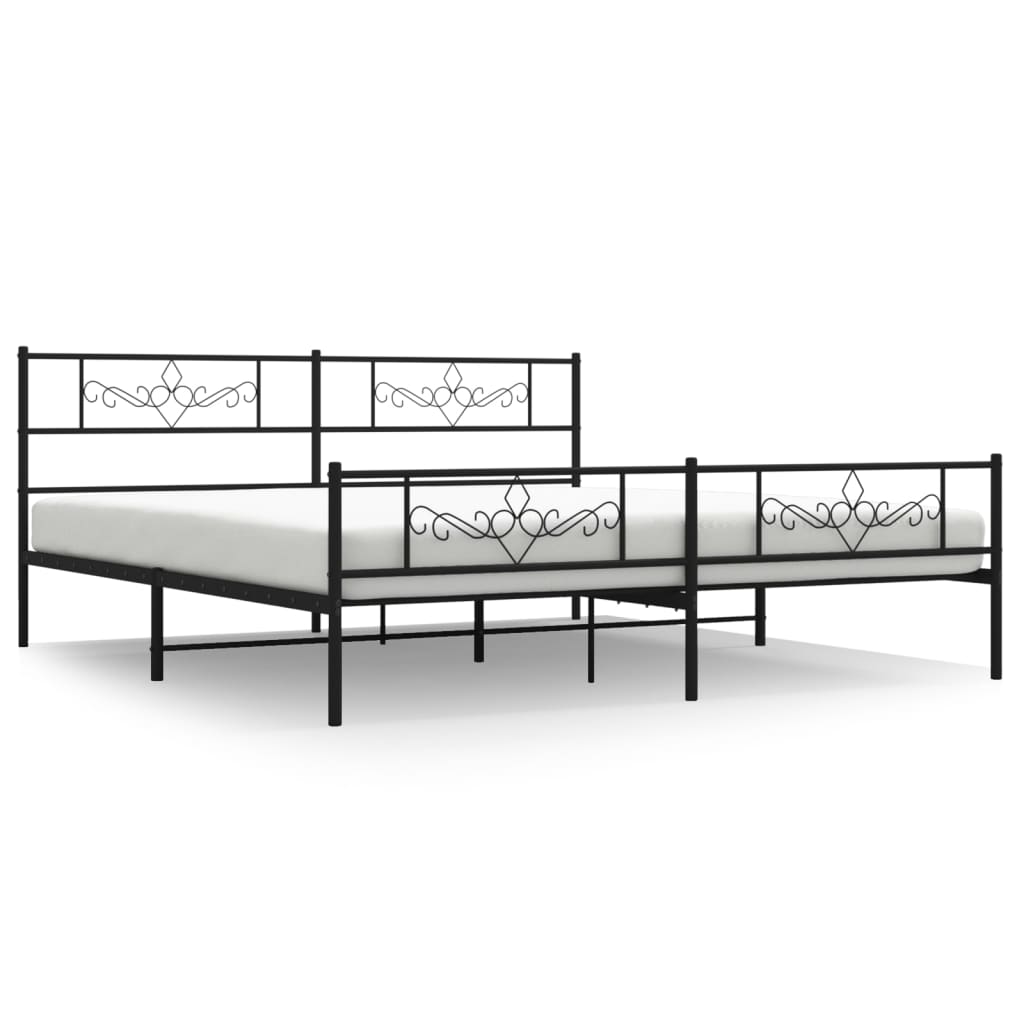 vidaXL Metal Bed Frame without Mattress with Footboard Black 180x200cm