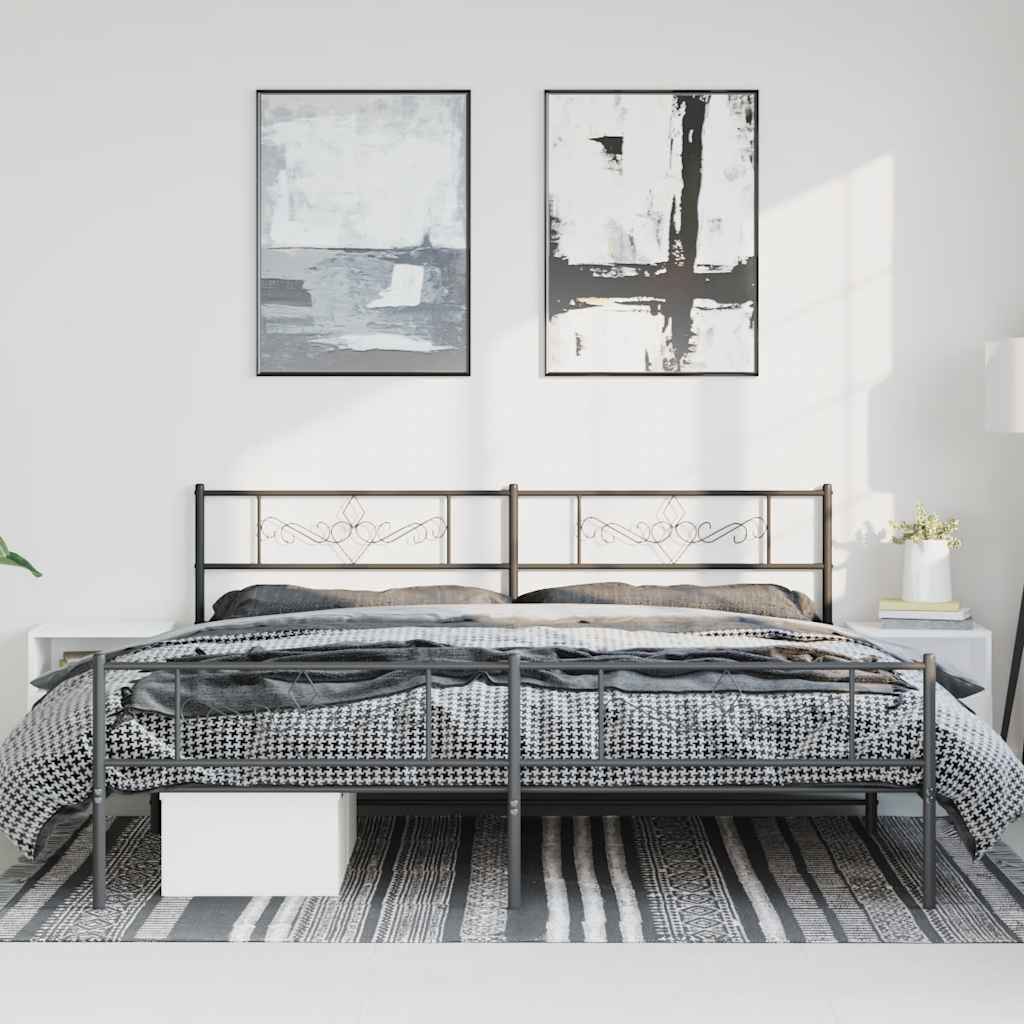 Metal Bed Frame without Mattress with Footboard Black 193x203cm
