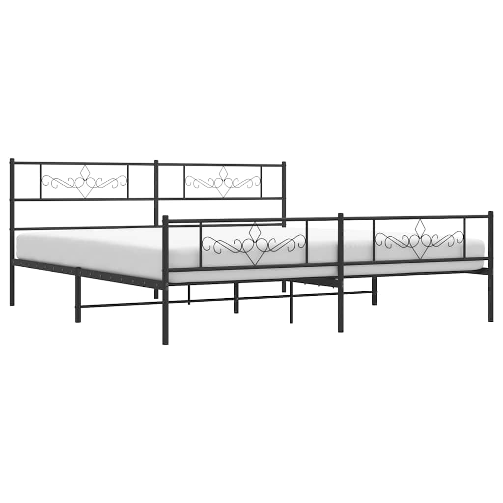 Metal Bed Frame without Mattress with Footboard Black 193x203cm