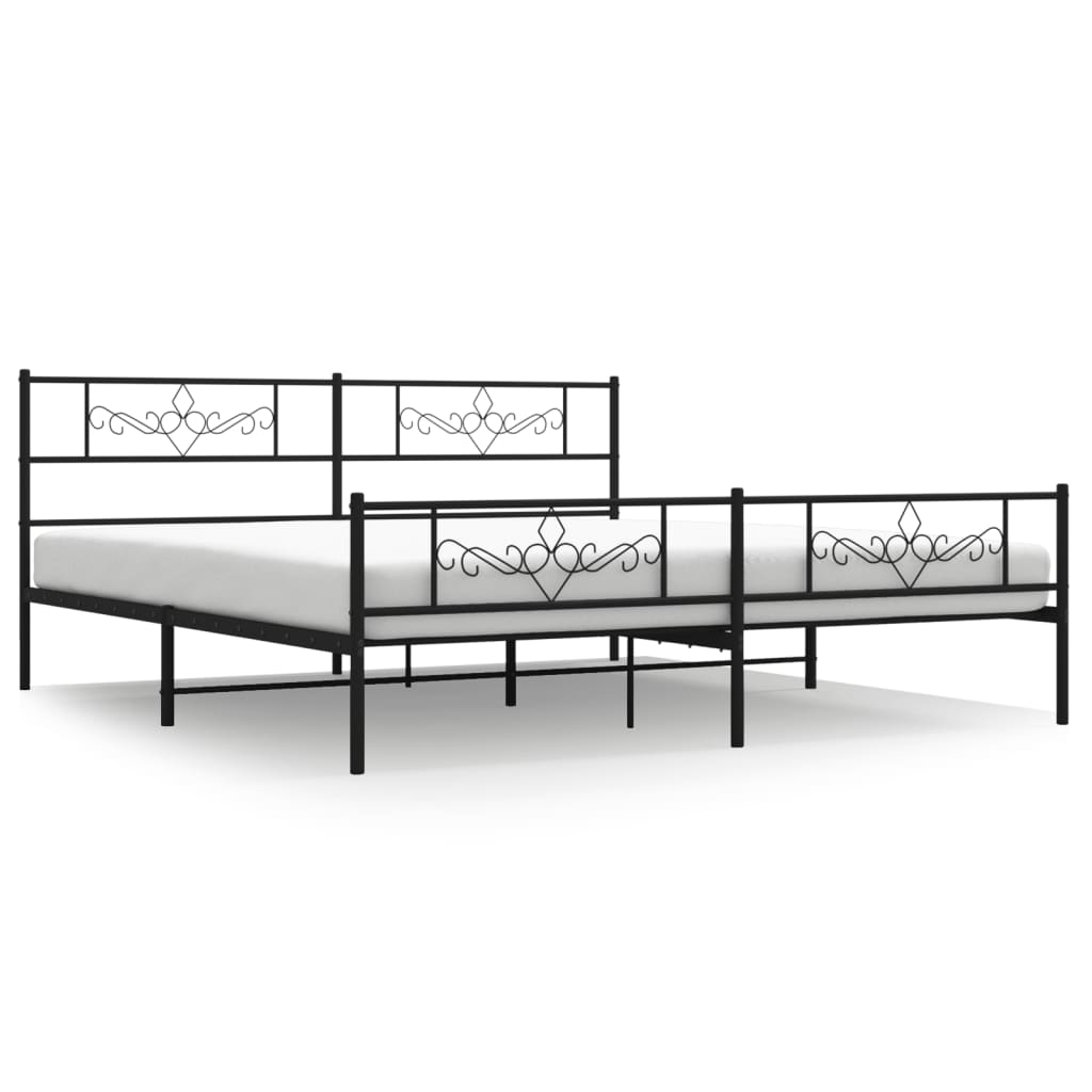 Metal Bed Frame without Mattress with Footboard Black 200x200cm
