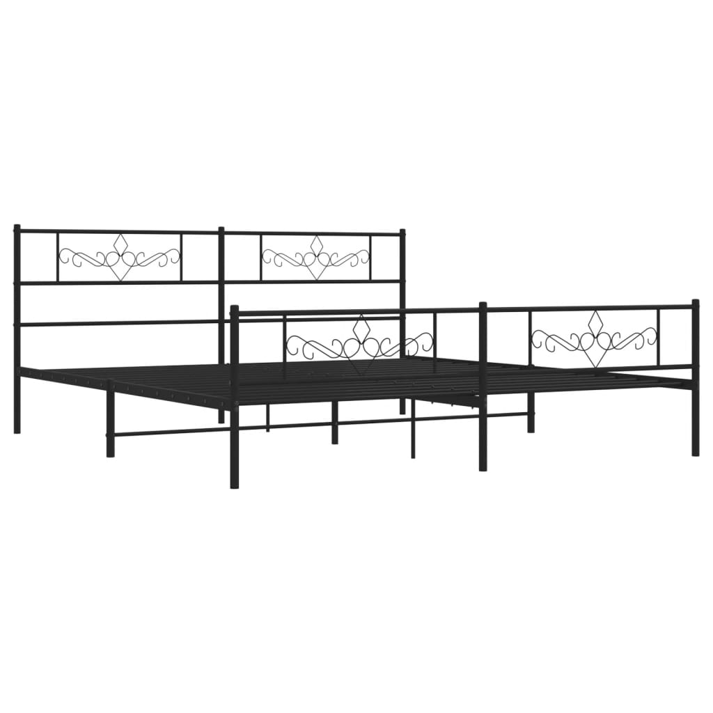 Metal Bed Frame without Mattress with Footboard Black 200x200cm