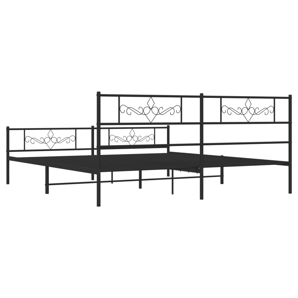 Metal Bed Frame without Mattress with Footboard Black 200x200cm