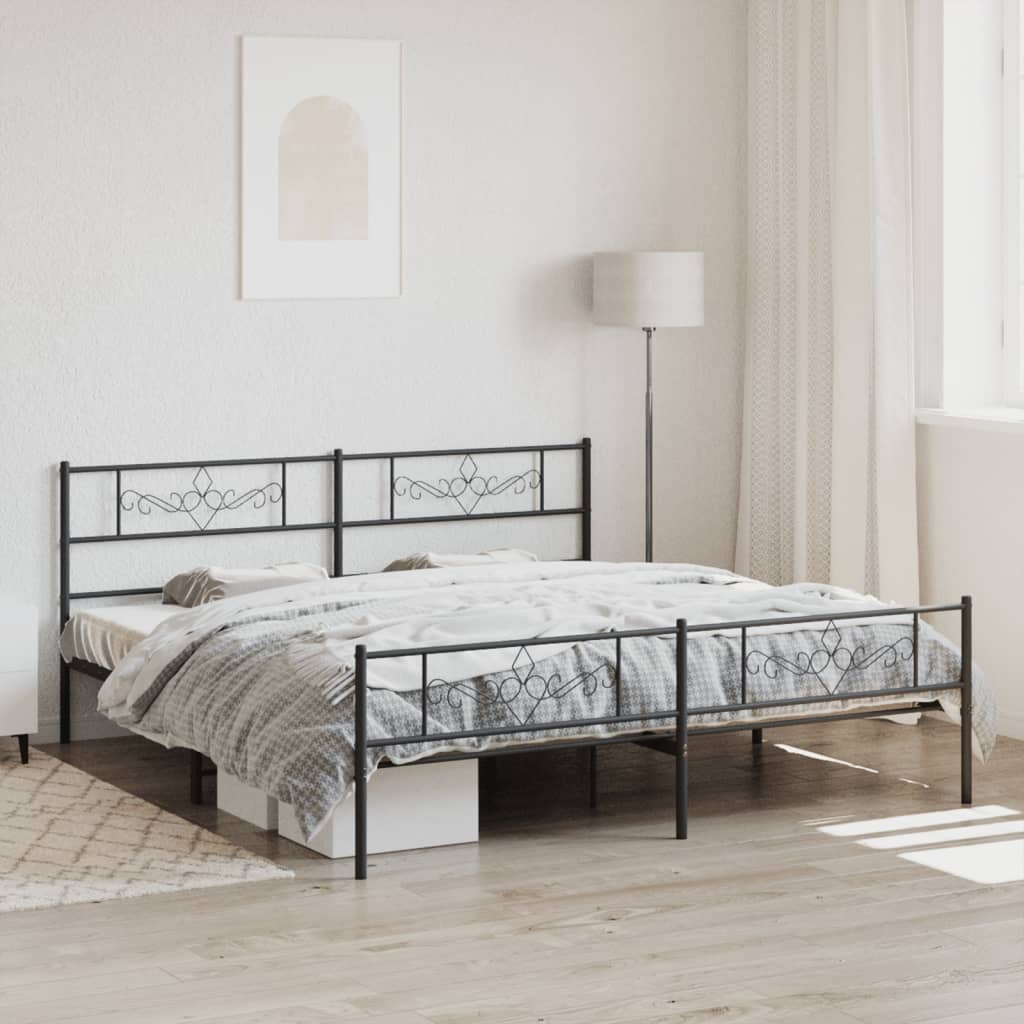 Metal Bed Frame without Mattress with Footboard Black 200x200cm