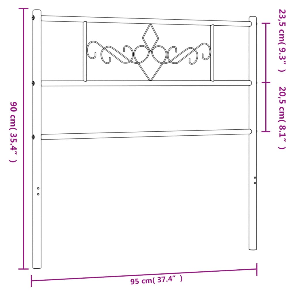 vidaXL Metal Headboard Black 90 cm